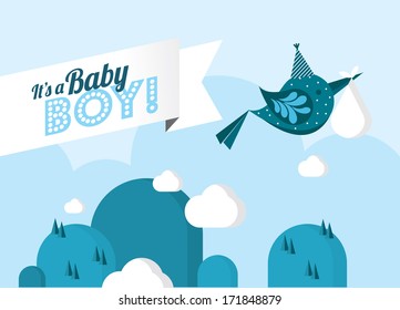 baby arrival/ it's a boy/ baby delivery/ baby boy template vector/illustration