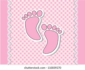 Baby arrival card with footprint/Vector illustration