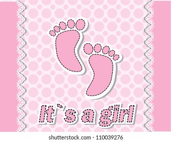 Baby arrival card with footprint/Vector illustration