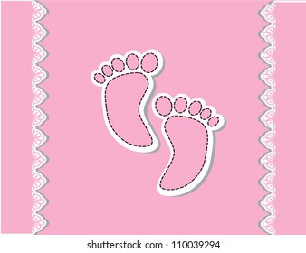 Baby arrival card with footprint/Vector illustration