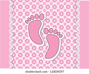 Baby arrival card with footprint/Vector illustration