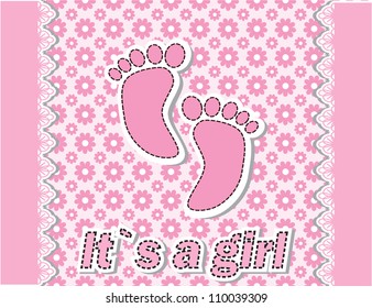 Baby arrival card with footprint/Vector illustration