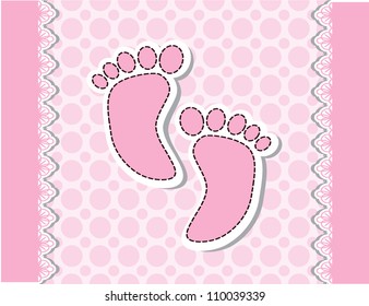 Baby arrival card with footprint/Vector illustration