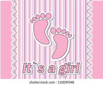 Baby arrival card with footprint/Vector illustration