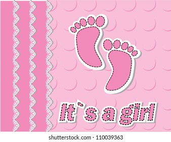 Baby arrival card with footprint/Vector illustration