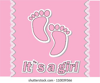 Baby arrival card with footprint/Vector illustration