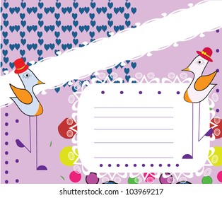 Baby arrival card with funny birds. Vector illustration