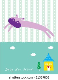 baby arrival card of hippo