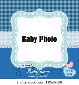 Baby Arrival Card With Photo Frame In Vector