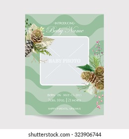 Baby Arrival Card with Photo Frame - Winter Theme - in vector