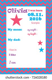 Baby Arrival Card in simple style. Poster for nursery decor. Vector illustration