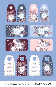 Baby arrival card templates set. Newborn baby birth card.Announcement for kids birthday.For Girl and for Boy. Ready for print.