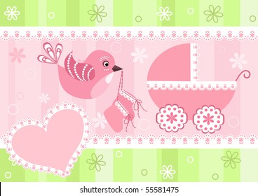 Baby arrival card. Vector illustration.