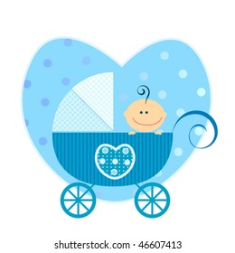 baby arrival design, baby boy in his little carriage