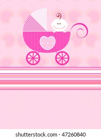baby arrival design, baby girl in his little carriage