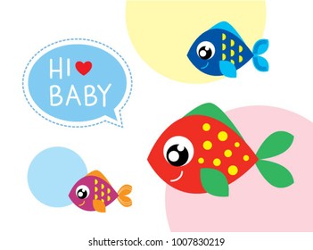baby arrival greeting card with cute fishes graphic