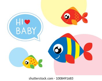 baby arrival greeting card with cute fishes graphic