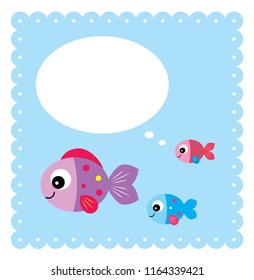 baby arrival greeting card with cute fishes graphic. cute fish message greeting card vector.