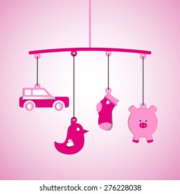 Baby arrival, papercut toys hanging, shower card, born baby