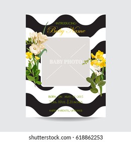 Baby Arrival Summer and Spring Floral Card in Watercolor Style. Vector Vintage Field Flowers