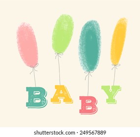 Baby art. Cute retro party balloons as applique from scrap booking paper as decoration for birthday or baby shower invitation card or photo album.