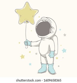 baby astronaut holds a balloon