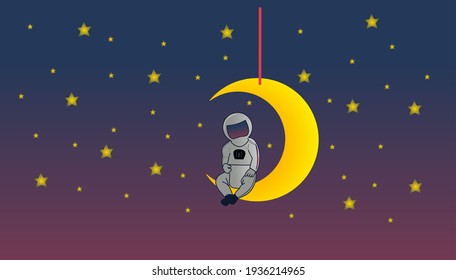 Baby Astronaut Swinging On The Moon