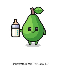 baby avocado cartoon character with milk bottle , cute style design for t shirt, sticker, logo element