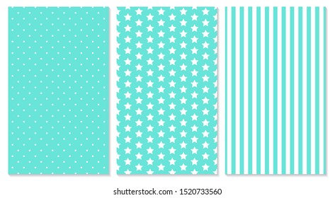 Baby background. Blue pattern. Vector illustration. Polka dot, stripes, stars pattern.