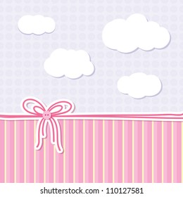 baby background with bow, buttons and clouds