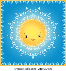 Baby background with cartoon sun. Vector illustration.