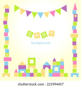 Baby background with colorful blocks castle