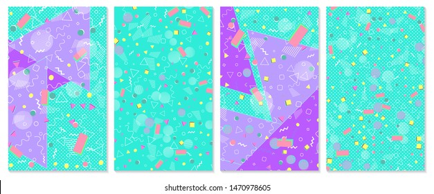 Baby background. Cover set. Geometric shapes for tissue and postcards. Vector Illustration. Abstract colorful baby background.