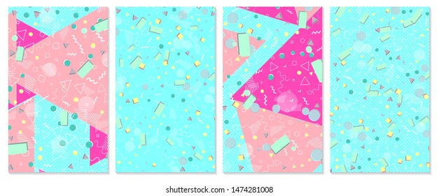 Baby background. Cover set. Geometric shapes for tissue and postcards. Vector Illustration. Abstract colorful baby background.
