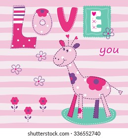 Baby background with cute giraffe for t-shirt design, baby shower, greeting card