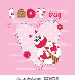 Baby background with cute ladybug for baby shower, greeting card, T-shirt design