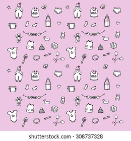 Baby background doodles. Isolated new baby boy and girl clip art icons.