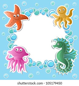 Baby background with funny sea animals in bright tones