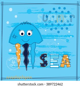 Baby background with jellyfish, lettering and scrapbook design elements