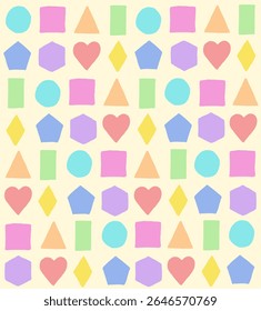 Baby Background Playful Geometric Shapes Seamless Pattern Rainbow Heart Circle Square Colorful Art Texture