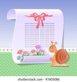 Baby background with scroll and flowers