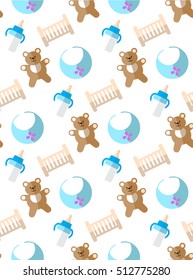 Baby background with Teddy bear bottle bib crib vector