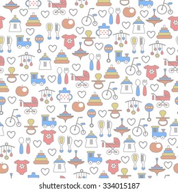 Baby background with toys .Vector seamless pattern