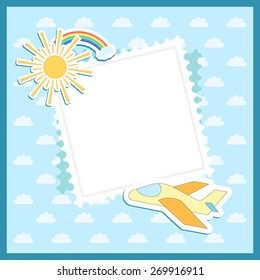 Baby background, Travel and holiday card with plane