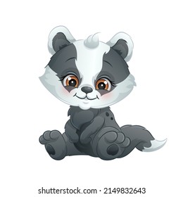 Baby badger, vector illustration. Cute woodland animal, isolated on white background.