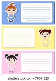 Baby Ballerina stickers on notes or invitations. Space for your text. EPS10 vector format.