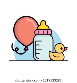 baby balloon milk and toy flat vector design illustration