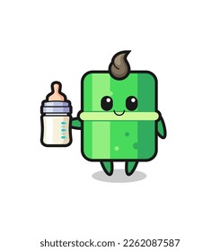 baby bamboo cartoon character with milk bottle , cute style design for t shirt, sticker, logo element