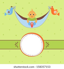 Baby banner. Background texture is a seamless pattern.