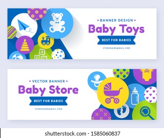 Baby banners. Vector web templates. Horizontal labels set for kids stores or online shopping offers.